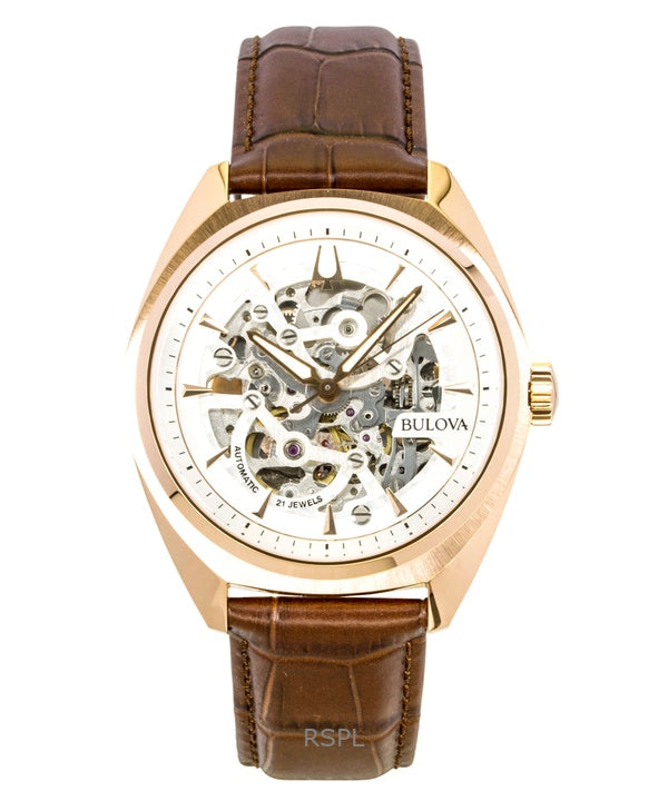 Bulova Surveyor nahkaranneke hopealla varustettu luurankokellotaulu automaattinen 97A175 miesten kello