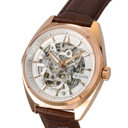 Bulova Surveyor nahkaranneke hopealla varustettu luurankokellotaulu automaattinen 97A175 miesten kello