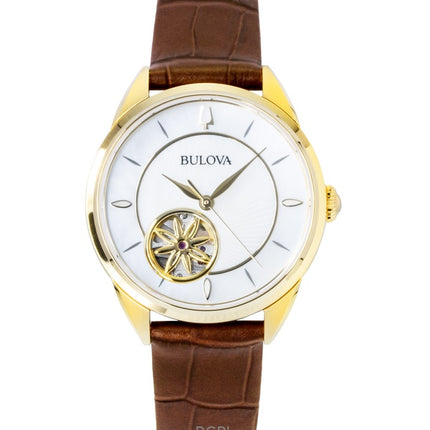 Bulova Sutton -nahkahihnalla varustettu avokeskuinen helmiäiskuvioinen automaattinen 97L179 naistenkello
