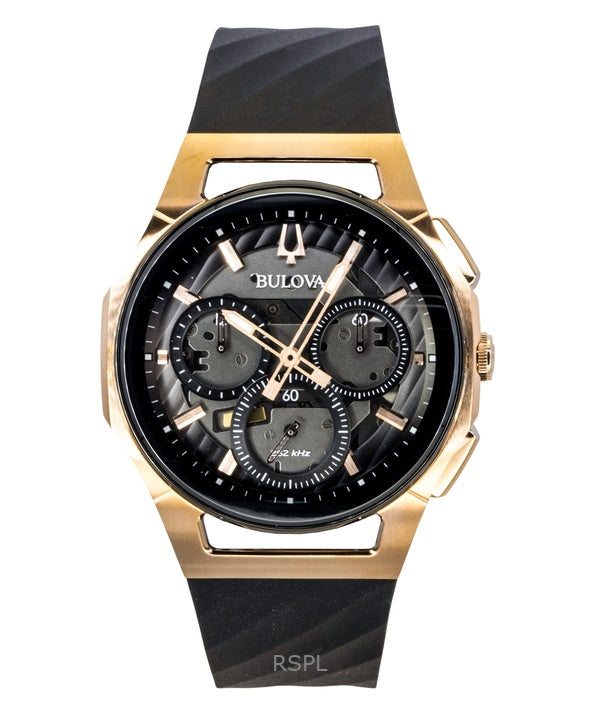 Bulova Curv Chronograph -kumiranneke, musta kellotaulu, kvartsi 98A185, miesten kello