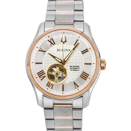 Bulova Wilton Classic kaksisävyinen ruostumattomasta teräksestä valmistettu avoin sydän, hopea kellotaulu, automaattinen 98A213