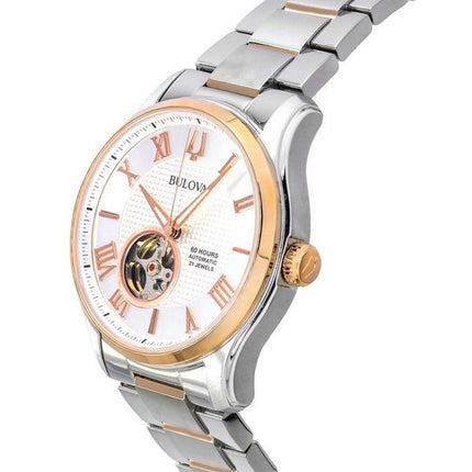 Bulova Wilton Classic kaksisävyinen ruostumattomasta teräksestä valmistettu avoin sydän, hopea kellotaulu, automaattinen 98A213