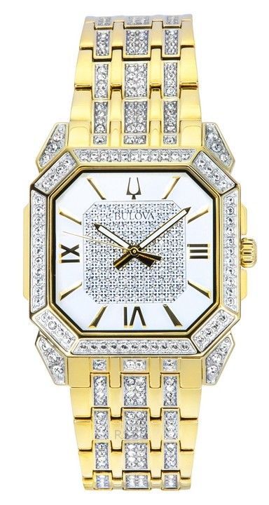 Bulova Octava Crystal Accents kultasävyinen ruostumaton teräs hopea kellotaulu kvartsi 98A295 miesten kello