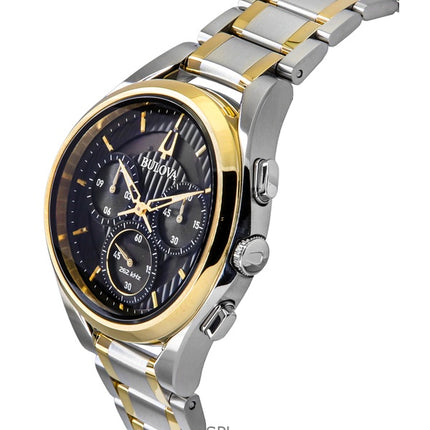 Bulova Curv Chronograph kaksisävyinen ruostumattomasta teräksestä valmistettu musta kellotaulu kvartsi 98A301 miesten kello