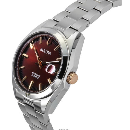 Bulova Surveyor ruostumattomasta teräksestä valmistettu viininpunainen kellotaulu 98B422 miesten kello