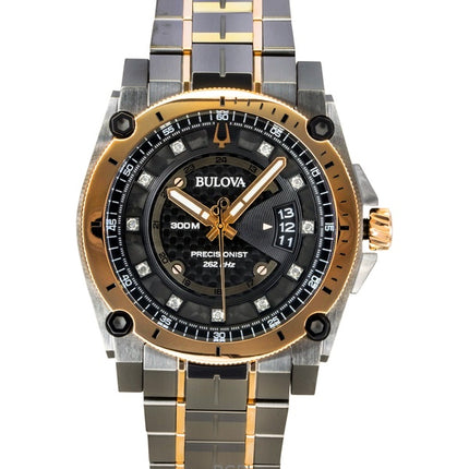 Bulova Precisionist Diamond ruostumattomasta teräksestä valmistettu musta kellotaulu kvartsi sukeltajan 98D149 300M miesten kello