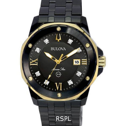 Bulova Marine Star Diamond Accents musta kellotaulu kvartsi 98D176 100M miesten kello