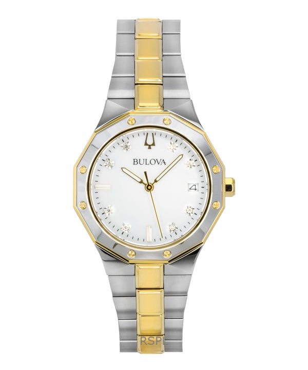 Bulova Prestige ruostumattomasta teräksestä valmistettu helmiäiskuvioinen kvartsi 98P234 100M naisten kello
