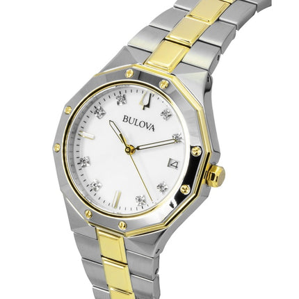 Bulova Prestige ruostumattomasta teräksestä valmistettu helmiäiskuvioinen kvartsi 98P234 100M naisten kello