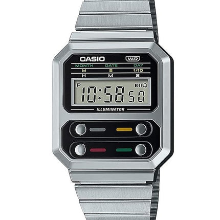 Casio Vintage digitaalinen ruostumattomasta teräksestä valmistettu A100WE-1A A100WE-1 miesten kello