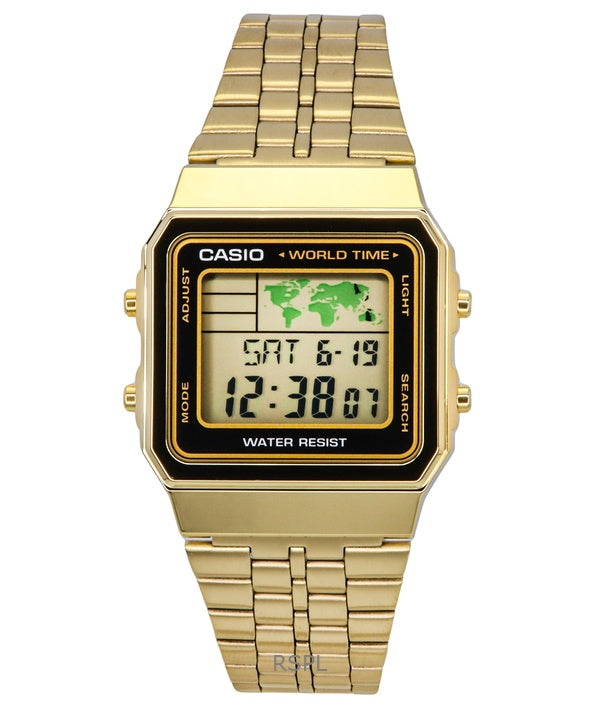 Casio Digital ruostumattoman teräksen maailman aika A500WGA 1DF A500WGA-1 Miesten kello
