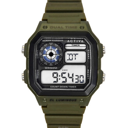 Invicta Activa Digital vihreä polyuretaaniranneke mustalla kellotaululla kvartsi ACW1299-002 miesten kello