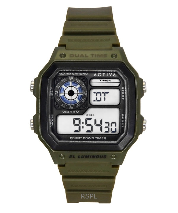 Invicta Activa Digital vihreä polyuretaaniranneke mustalla kellotaululla kvartsi ACW1299-002 miesten kello