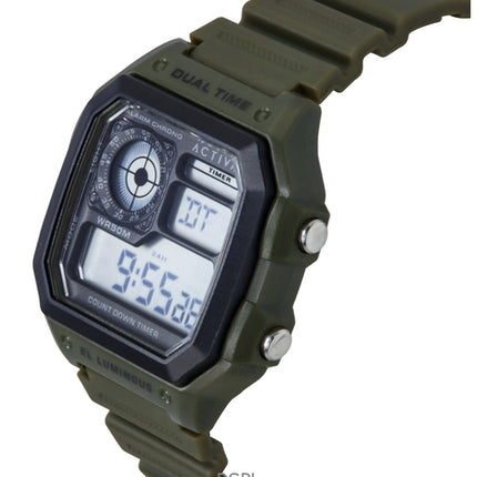 Invicta Activa Digital vihreä polyuretaaniranneke mustalla kellotaululla kvartsi ACW1299-002 miesten kello