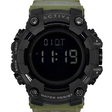 Invicta Activa Digital armeijan vihreä polyuretaaniranneke mustalla kellotaululla kvartsi ACW1968-002 miesten kello