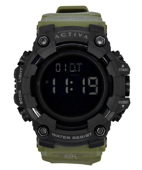 Invicta Activa Digital armeijan vihreä polyuretaaniranneke mustalla kellotaululla kvartsi ACW1968-002 miesten kello