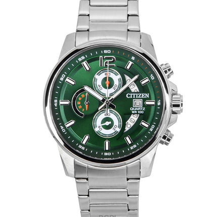 Citizen Chronograph ruostumattomasta teräksestä valmistettu vihreä kellotaulu kvartsi AN3690-56X 100M miesten kello