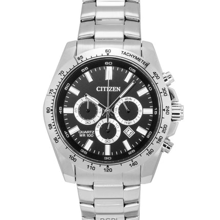 Citizen Chronograph ruostumattomasta teräksestä valmistettu musta kellotaulu kvartsi AN8230-59E 100M miesten kello