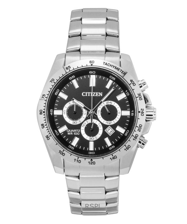 Citizen Chronograph ruostumattomasta teräksestä valmistettu musta kellotaulu kvartsi AN8230-59E 100M miesten kello