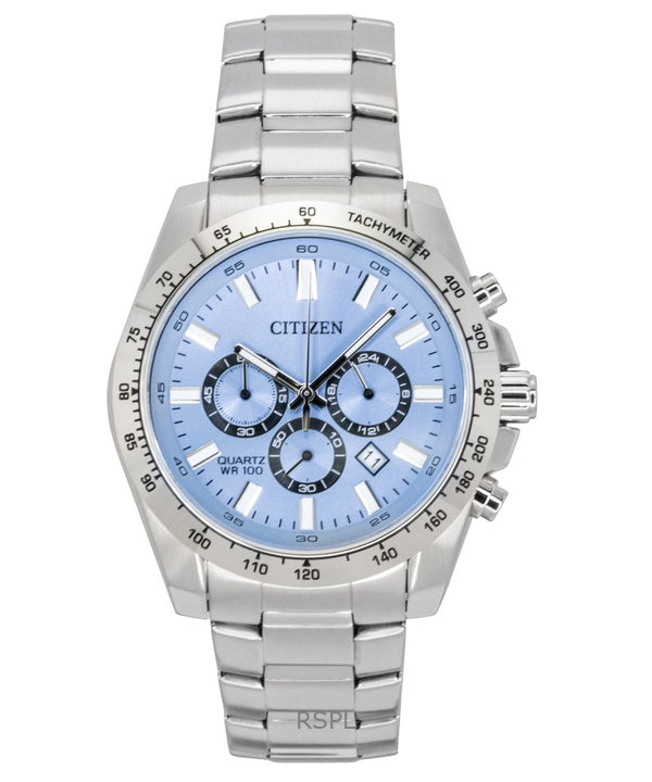 Citizen Chronograph ruostumattomasta teräksestä valmistettu sininen kellotaulu kvartsi AN8230-59L 100M miesten kello