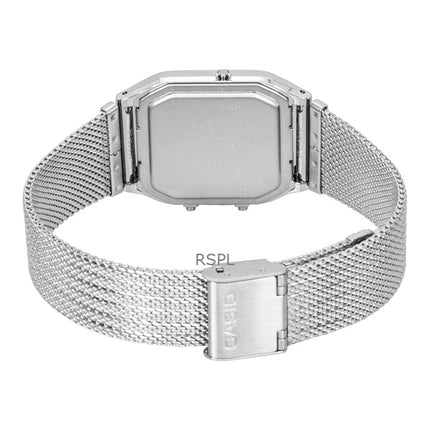 Casio Vintage analoginen digitaalinen ruostumattomasta teräksestä valmistettu verkkoranneke hopeisella kellotaululla AQ-230EM-7A unisex kvartsikello