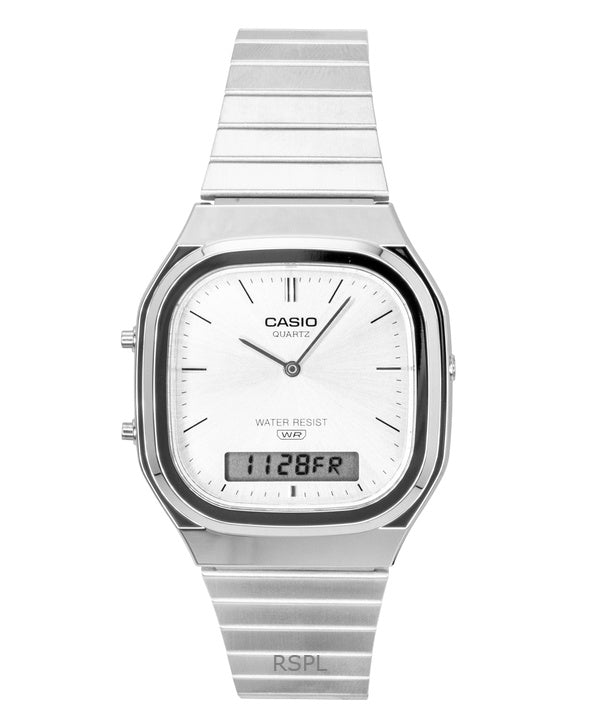 Casio Vintage analoginen digitaalinen ruostumattomasta teräksestä valmistettu hopeinen kellotaulu AQ-240E-7A unisex-kello