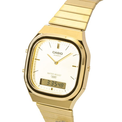 Casio Vintage analoginen digitaalinen kullanvärinen ruostumattomasta teräksestä valmistettu kultainen kellotaulu kvartsi AQ-240EG-9A unisex-kello