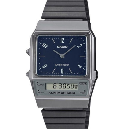 Casio Vintage analoginen digitaalinen Dual Time ruostumattomasta teräksestä valmistettu rannerengas sininen kellotaulu kvartsi A