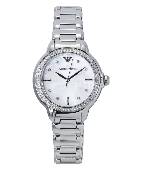Emporio Armani ruostumattomasta teräksestä valmistettu helmiäiskuvioinen kvartsi AR11596 naisten kello