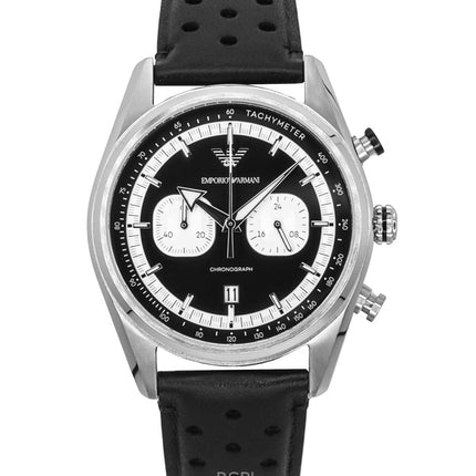 Emporio Armani Chronograph -nahkahihnan musta kellotaulu kvartsi AR11635 miesten kello