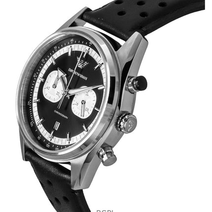 Emporio Armani Chronograph -nahkahihnan musta kellotaulu kvartsi AR11635 miesten kello