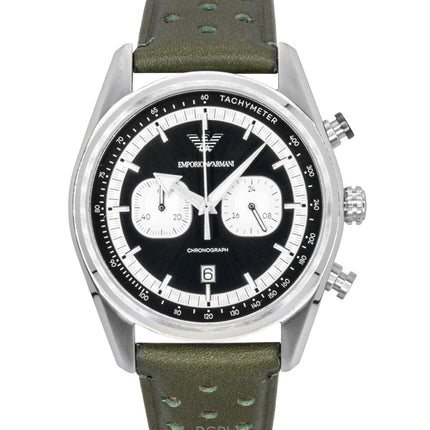 Emporio Armani Chronograph vihreä nahka musta ja hopea soittaa kvartsi AR11709 miesten kello