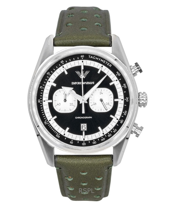 Emporio Armani Chronograph vihreä nahka musta ja hopea soittaa kvartsi AR11709 miesten kello
