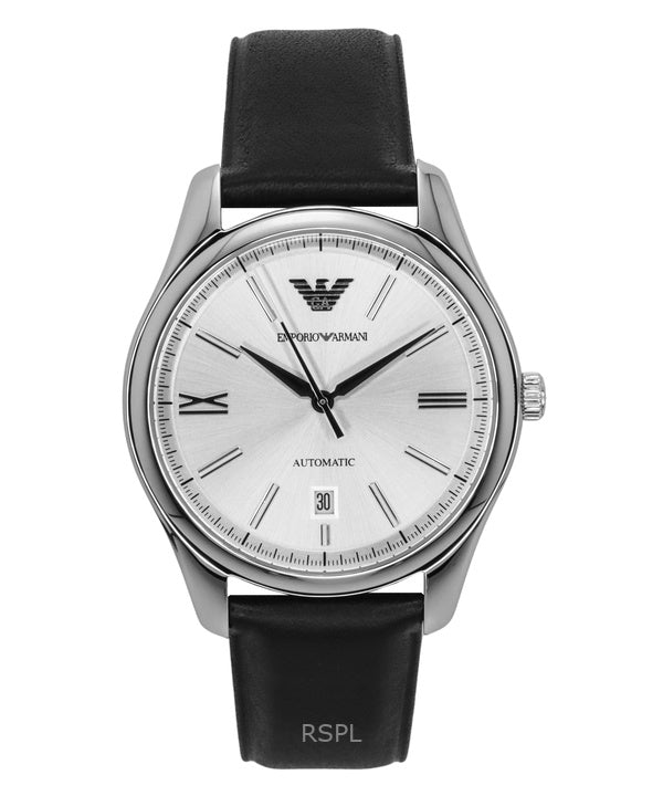 Emporio Armani AR60077 automaattinen nahkaranneke, hopeinen kellotaulu, miesten kello