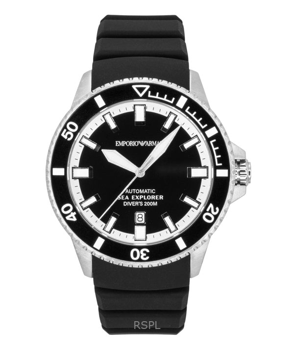Emporio Armani Sea Explorer silikoniranneke mustalla kellotaululla sukeltajan automaattinen AR60086 200M miesten kello