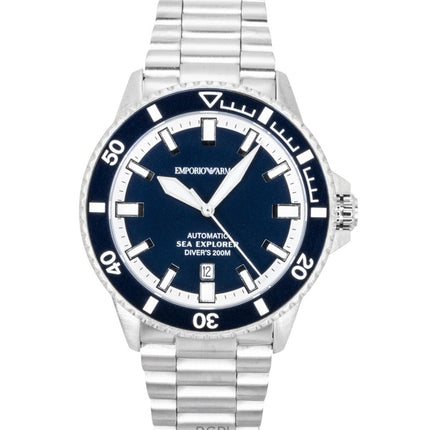 Emporio Armani Sea Explorer ruostumattomasta teräksestä valmistettu sininen kellotaulu sukeltajan automaattinen AR60087 200M miesten kello