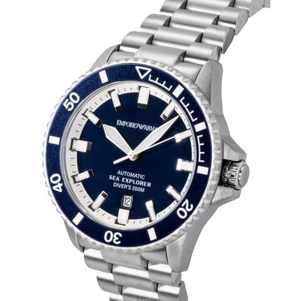 Emporio Armani Sea Explorer ruostumattomasta teräksestä valmistettu sininen kellotaulu sukeltajan automaattinen AR60087 200M miesten kello