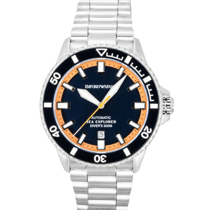 Emporio Armani Sea Explorer ruostumattomasta teräksestä valmistettu sininen kellotaulu sukeltajan automaattinen AR60090 200M miesten kello