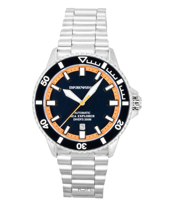 Emporio Armani Sea Explorer ruostumattomasta teräksestä valmistettu sininen kellotaulu sukeltajan automaattinen AR60090 200M miesten kello