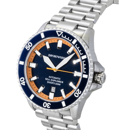 Emporio Armani Sea Explorer ruostumattomasta teräksestä valmistettu sininen kellotaulu sukeltajan automaattinen AR60090 200M miesten kello