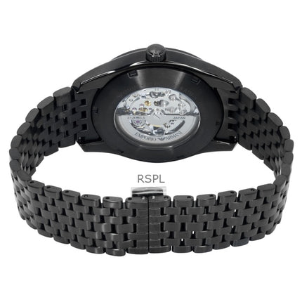 Emporio Armani ruostumattomasta teräksestä valmistettu musta luurankokellotaulu, automaattinen AR60093 miesten kello