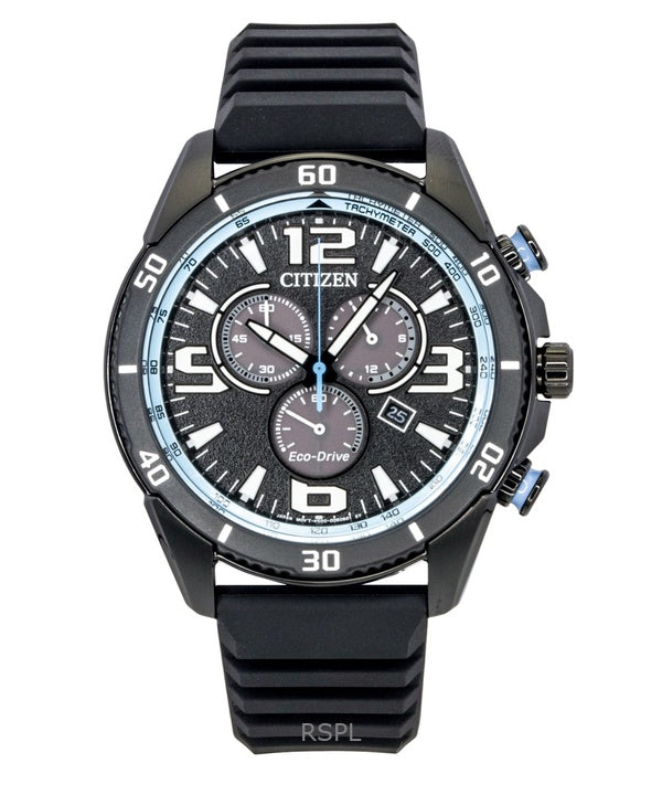 Citizen Brycen Chronograph -silikoniranneke, musta kellotaulu, Eco-Drive AT2587-02E, 100M miesten kello