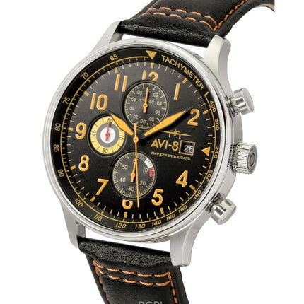 AVI-8 Hawker Hurricane Classic Chronograph -nahkahihnan musta kellotaulu kvartsi AV-4011-0Y miesten kello