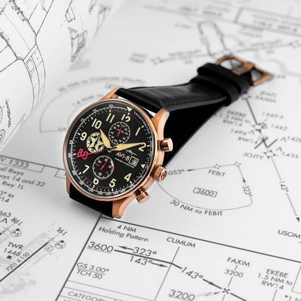 AVI-8 Hawker Hurricane Classic Chronograph D-Day 80 Limited Edition kultainen musta kellotaulu kvartsi AV-4011-1D miesten kello