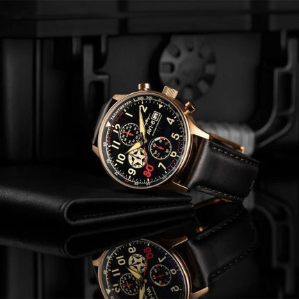 AVI-8 Hawker Hurricane Classic Chronograph D-Day 80 Limited Edition kultainen musta kellotaulu kvartsi AV-4011-1D miesten kello