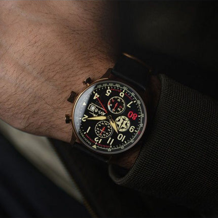 AVI-8 Hawker Hurricane Classic Chronograph D-Day 80 Limited Edition kultainen musta kellotaulu kvartsi AV-4011-1D miesten kello