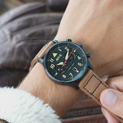 AVI-8 Hawker Hurricane Carey Dual Time Debden Black Dial Quartz AV-4088-03 Miesten kello
