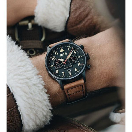 AVI-8 Hawker Hurricane Carey Dual Time Debden Black Dial Quartz AV-4088-03 Miesten kello