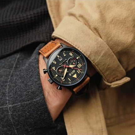 AVI-8 Hawker Hurricane Carey Dual Time Debden Black Dial Quartz AV-4088-03 Miesten kello