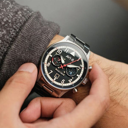 AVI-8 Hawker Hurricane Carey Dual Time Rangoon Black Dial Quartz AV-4088-11 Miesten kello
